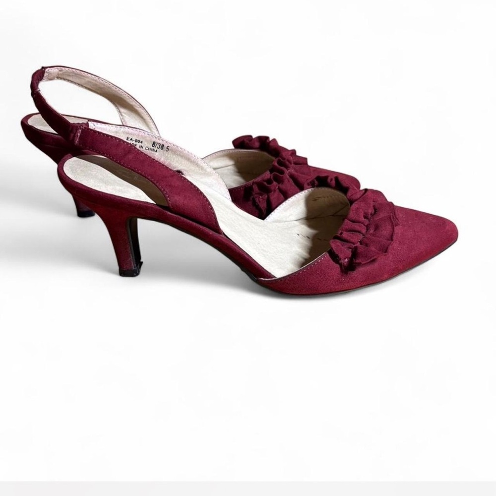 CL by Chinese Laundry Maroon Ruffle Slingback Heels
